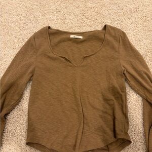 Madewell Olive Green Long Sleeve Scoop V-Notch Tee